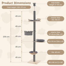 Load image into Gallery viewer, 5-Tier Wooden Cat Tower Floor to Ceiling Cat Tree with Adjustable Height