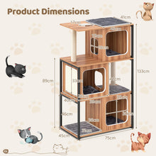 Load image into Gallery viewer, Modern Cat Tree, 133cm Tall Cat Tower with Wooden Condo