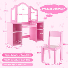 Load image into Gallery viewer, Kids Dressing Table and Chair Set, 2 in 1 Children Vanity Table with Tri-Folding Mirror