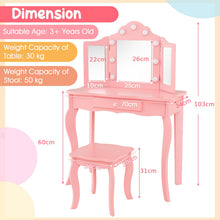 Load image into Gallery viewer, Kids Vanity Table and Stool Set, 2-in-1 Children Dressing Table