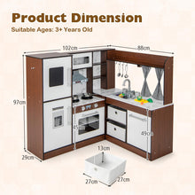 Load image into Gallery viewer, Kids Corner Kitchen, Wooden Play Kitchen with Stoves, Microwave, Oven, Telephone, Range Hood, Ice Maker, Chalkboard