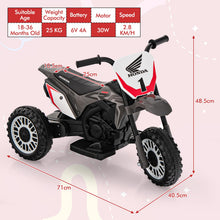 Load image into Gallery viewer, Kids Electric Motorbike, 6V Licensed Honda Ride on Motorcycle with Horn & Extended Seat