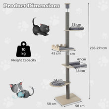 Load image into Gallery viewer, Floor to Ceiling Cat Tree, 5 Tier Tall Cat Tower with 236-271cm Adjustable Height