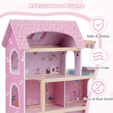 Load image into Gallery viewer, Wooden Dollhouse with 33 PCS Furniture Accessories for Girls and Boys