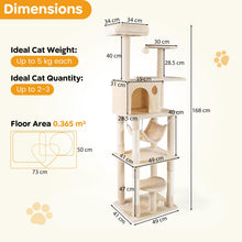 Load image into Gallery viewer, Cat Tree, 168cm Tall Modern Cats Tower with 2 Perches, Hammock