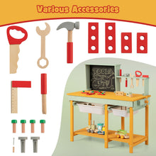 Load image into Gallery viewer, Kids Workbench, Wooden Play Workbench with Chalkboard, Storage Shelf