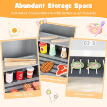 Load image into Gallery viewer, Kids BBQ Grill Playset, Wooden Toy Kitchen with Flip-Top Grill Covers
