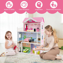 Load image into Gallery viewer, Kids Dollhouse, 3-Storey Wooden Dolls House with 5 Simulated Rooms & Furniture Accessories