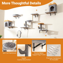 Load image into Gallery viewer, Wall-Mounted Cat Tower Set with 2-Tier Platform and 2 Comfy Cat Condos