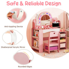 Load image into Gallery viewer, Kids Vanity Desk with Mirror and Open Storage Shelves