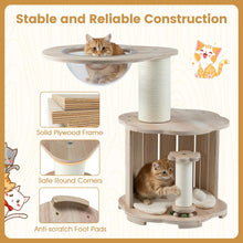 Load image into Gallery viewer, Wooden Cat Tree 3-Level Cute Kitten Tower with Condo Space Capsule Scratching Posts