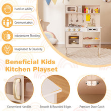 Load image into Gallery viewer, Wooden Kids Kitchen, Height Adjustable Toy Kitchen with Stoves, Microwave, Oven, Storage Shelves