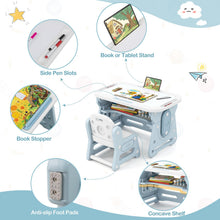 Load image into Gallery viewer, Kids Table and Chair Set with Tiltable Whiteboard and Book Stand