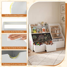 Load image into Gallery viewer, Toy Storage Organizer, Kids Bookshelf with Flip-up Blackboard