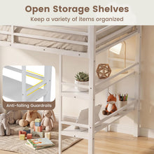 Load image into Gallery viewer, Kids Loft Bed, Metal Single Size Low Loft Bed with Under-Bed Space, Storage Shelves