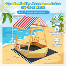 Load image into Gallery viewer, Wooden Kids Sandpit, Ship-Shaped Sandbox Sand Boat with Canopy, 4 Corner Seats