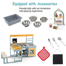 Load image into Gallery viewer, Kids Mud Kitchen, Children Pretend Play Kitchen with Picnic Table, Bench, Blackboard