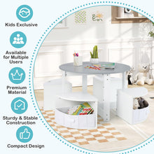 Load image into Gallery viewer, Kids Table with 4 Chairs, Wooden Children Activity Desk with 4 Storage Stools