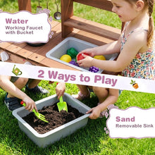 Load image into Gallery viewer, Kids Mud Kitchen, Garden Potting Bench with 2 Planting Pots, 2 Storage Bins, 2 Trowels, 1 Rake