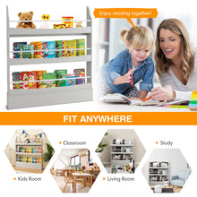 Load image into Gallery viewer, 3/4-Tier Wooden Children Bookcase with Guardrails & Anti-Tipping Device