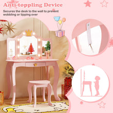 Load image into Gallery viewer, Kids Dressing Table and Stool with 3-Color LED Lighted Tri-fold Mirror