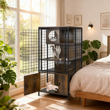 Load image into Gallery viewer, Multi-level Cat Cabinet Cage Metal Frame with Cat Bowel and Cabinet