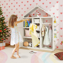 Load image into Gallery viewer, Kids Clothes Closet, Children Dress up Storage Unit with Clothes Rail, Toy Bins, Shelves & Side Baskets