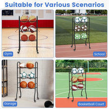Load image into Gallery viewer, 3-Tier Basketball Rack with 4 Universal Wheels and Metal Frame