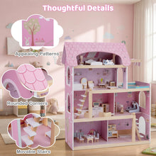 Load image into Gallery viewer, Wooden Dollhouse with 33 PCS Furniture Accessories for Girls and Boys