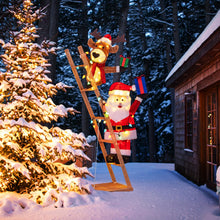 Load image into Gallery viewer, 5.5 Feet Lighted Reindeer and Santa Claus on Ladder 3D Pre-Lit Indoor Outdoor