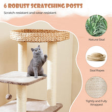 Load image into Gallery viewer, Cat Tree, Modern Cat Tower with Sisal Scratching Posts, Perch, Dangling Ball, Hand-Made Wicker Cat Condo