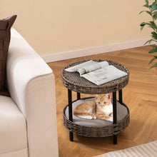 Load image into Gallery viewer, 2-tier Rattan Cat Nest Wicker Kitten House Indoor and Outdoor Elevated Pet Shelter