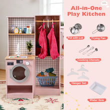 Load image into Gallery viewer, Dual-Sided Toddler Pretend Laundry Toy Kitchen Playset with Real Lights & Sounds