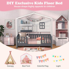 Load image into Gallery viewer, Wooden Kids Bed Frame with 2 Shelves and Guardrails