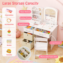 Load image into Gallery viewer, Kids Wooden Girls Dressing Tables with 2-Color LED Lighted Mirror