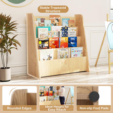 Load image into Gallery viewer, 4-Tier Wooden Children Bookshelf with Deep Compartments