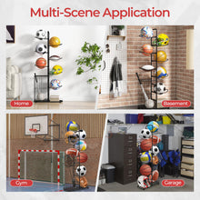 Load image into Gallery viewer, Sports Equipment Organizer Display Rack with Basket and 7-Tier Detachable Stand