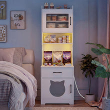 Load image into Gallery viewer, Wooden Cat House with Adjustable LED Light, Charging Station, Storage Shelves, Drawer
