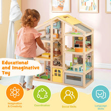 Load image into Gallery viewer, Kids Wooden Dollhouse with 7 Rooms and 18 Pcs Furniture Accessories