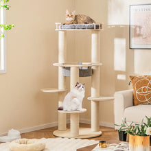 Load image into Gallery viewer, Wooden Cat Tree, 150cm Cat Climbing Tower with Top Padded Perch, Hammock