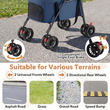 Load image into Gallery viewer, Double Pet Stroller, 4 Wheels Foldable Dog Pushchair Cat Buggy with 2 Detachable Carriers