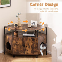 Load image into Gallery viewer, Corner Cat Litter Box Enclosure, Wooden Pet Cabinet Furniture with Open Shelf, 2 Entrances