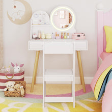 Load image into Gallery viewer, Kids Vanity Table and Chair with 2-Color LED Lighted Mirror