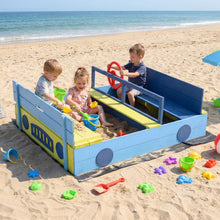 Load image into Gallery viewer, Kids Sandbox, 118 x 100cm Wooden Sand Pit with Bench Seats, Folding Lid, Sandpit Liner