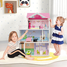 Load image into Gallery viewer, Kids Dollhouse, 3-Storey Wooden Dolls House with 5 Simulated Rooms & Furniture Accessories