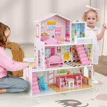 Load image into Gallery viewer, Kids Wooden Dollhouse, 3 Storey DIY Pretend Doll House