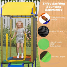 Load image into Gallery viewer, 5-in-1 Kids Swing Set, Heavy-duty Metal Swing Stand with Trampoline, Roof, 2 Belt Swings