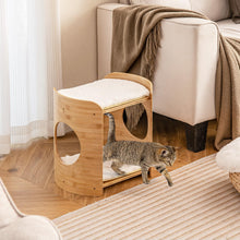 Load image into Gallery viewer, Cat Bed, 2-tier Bamboo Cat Tree with Removable & Washable Cushions, Cat Holes