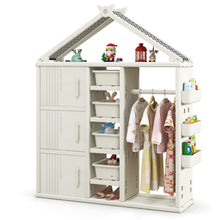 Load image into Gallery viewer, Kids Clothes Closet, Children Dress up Storage Unit with Clothes Rail, Toy Bins, Shelves & Side Baskets