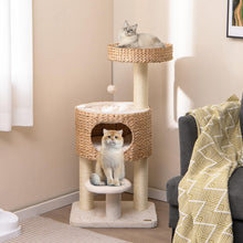 Load image into Gallery viewer, Cat Tree, Modern Cat Tower with Top Perch, Hand-Made Wicker Cat Condo, Sisal Scratching Posts